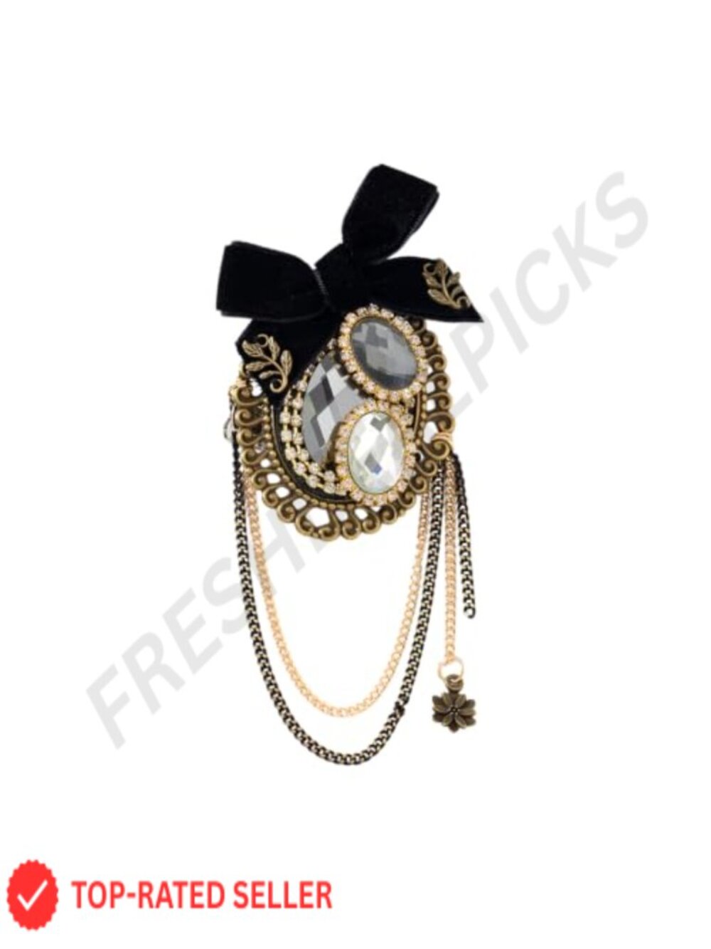 Velvet Bow Brooch with Rhinestone Pin for Women Vintage Style